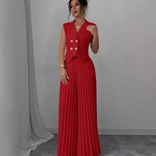 Fashion vest, pleated skirt, pants set, women
