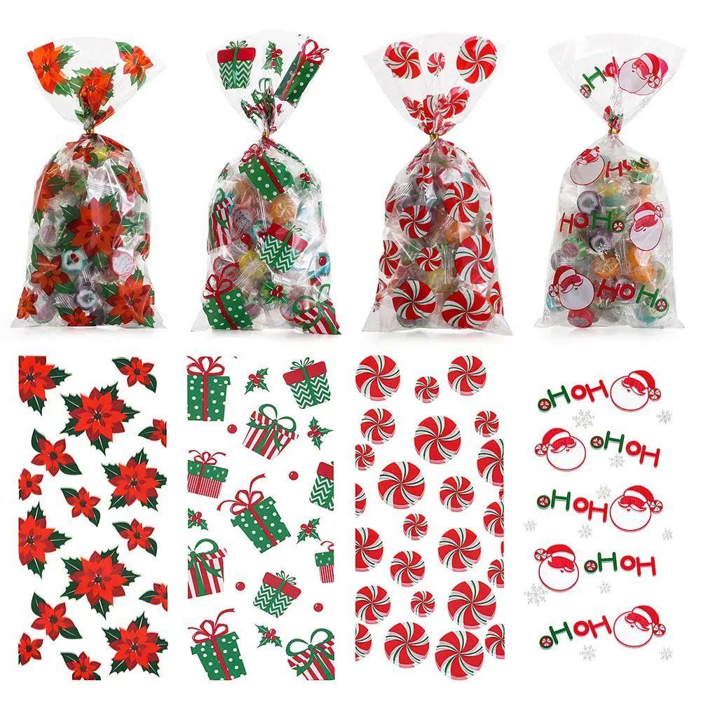 50Pcs Xmas Cookie Packing Bags Christmas Cellophane Party Ba