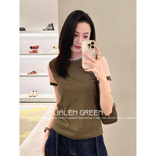 22自带青春感 休闲风修身 百搭春夏季 JALEN 短袖 撞色女装 GREEN