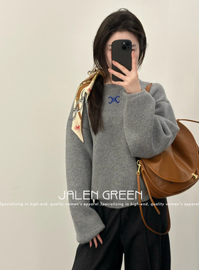 JALEN GREEN 低调的时髦!1-13/蓝色徽标刺绣长袖加厚山羊绒毛衣女
