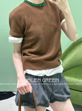 JALEN GREEN 精致学子!1-20/26c新款手工水钻羊绒圆领短袖毛衣女