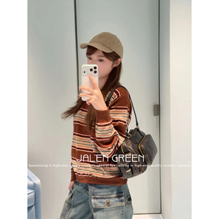 GREEN 撞色休闲风条纹套头宽松女长袖 简约而不简单 JALEN