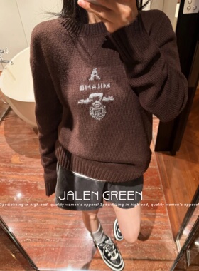JALEN GREEN 经典古着感!1-20/学院风字母徽章刺绣圆领羊绒毛衣女