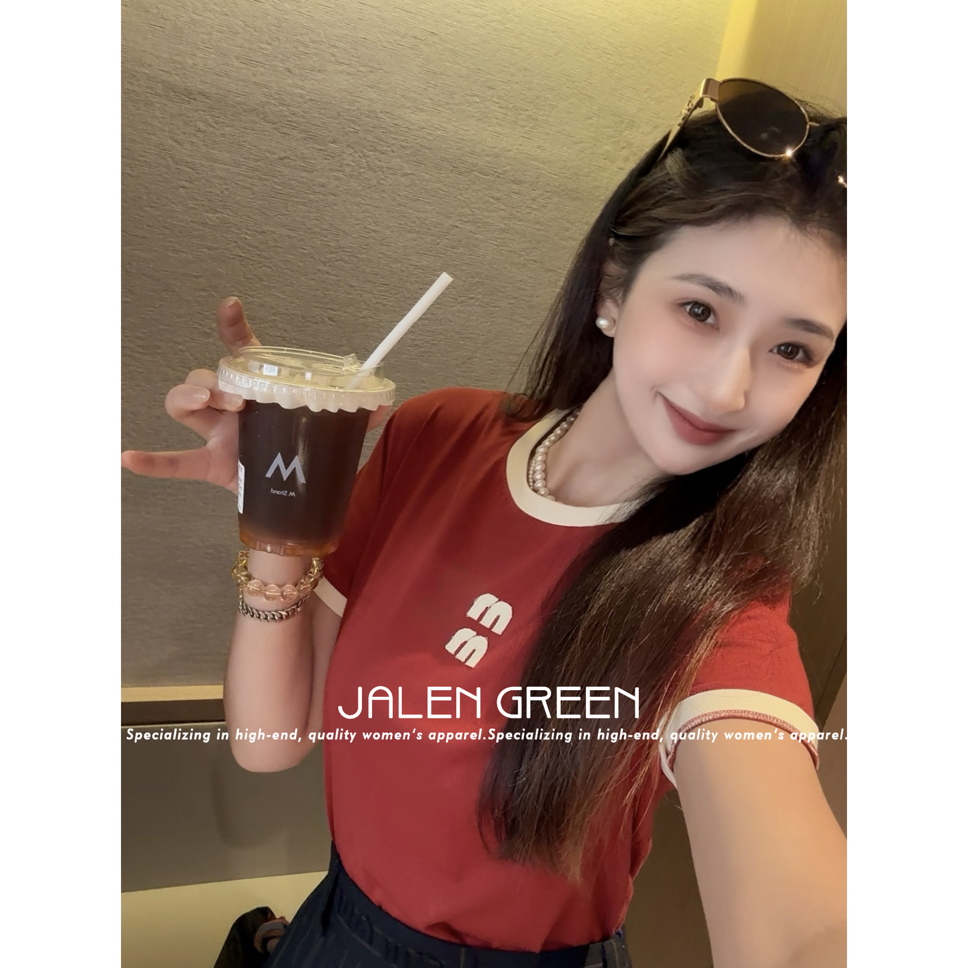 JALEN GREEN新春氛围感!1-26/字母徽标贴饰撞色包边圆领短袖T恤女,女装/女士精品,T恤,淘宝优惠券,粉丝福利购,淘宝优惠卷
