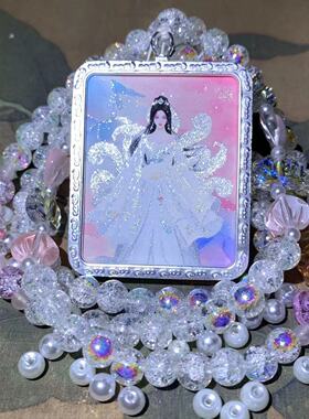 白狐娘娘吊坠手工手绘唐卡