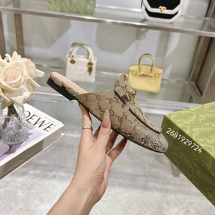 2025新款真皮女鞋平底G家满天星烫钻包头半拖鞋女外穿懒人穆勒鞋