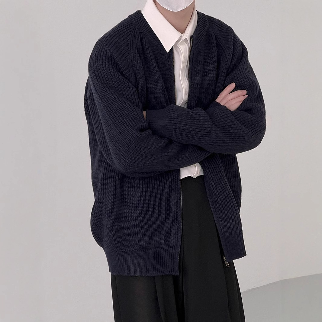 圆领拉链开衫毛衣男春秋款