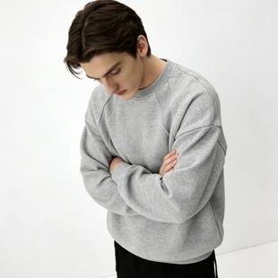 宽松无帽长袖 新款 t恤男女休闲 重磅boxy圆领卫衣男春秋冬季 美式