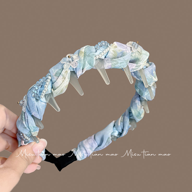 发箍女2025新款高颅顶发卡带齿防滑洗脸头箍日常外戴压发蓝色头饰