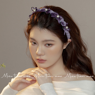 发箍女款2025新款丝绒蝴蝶结波浪发卡紫色高级感轻奢头箍带齿发饰