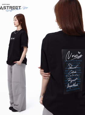 NovaStreet 休闲宽松T恤字母印花短袖上衣简约长款街舞嘻哈女夏