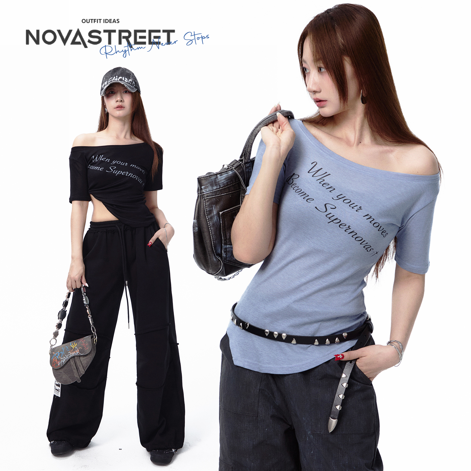 NovaStreet天丝羊毛两穿斜肩T恤