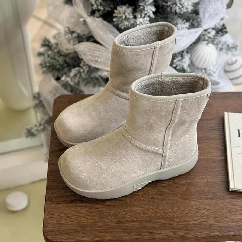 韩版灰色圆头加绒雪地靴