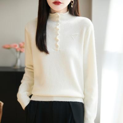 ROUMIKL法式高级感纽扣半开领针织衫女2025新款加厚保暖打底衫半