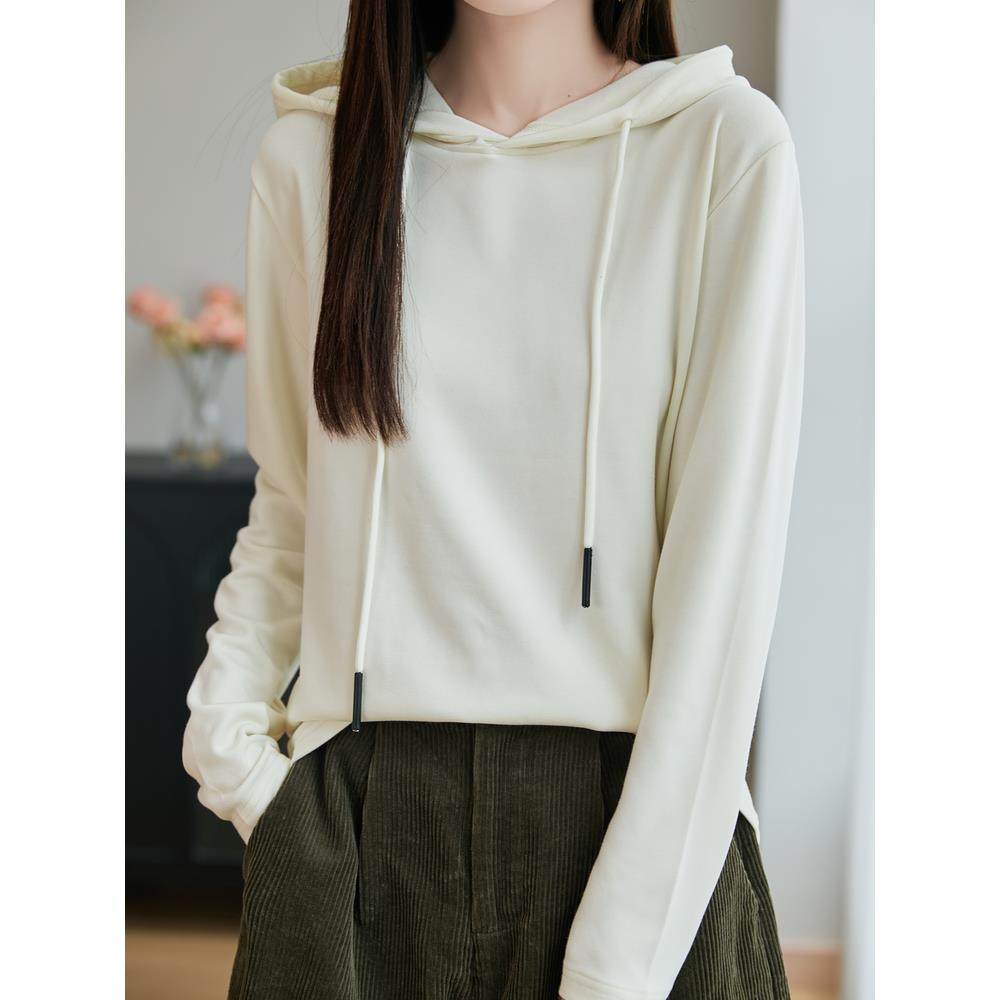 ROUMIKL法式加绒连帽卫衣女2025秋冬新款宽松休闲长袖T恤磨毛打底