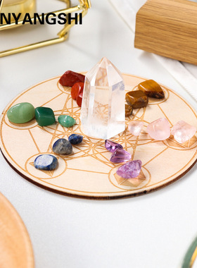 天然水晶木盘白水晶柱原石碎石