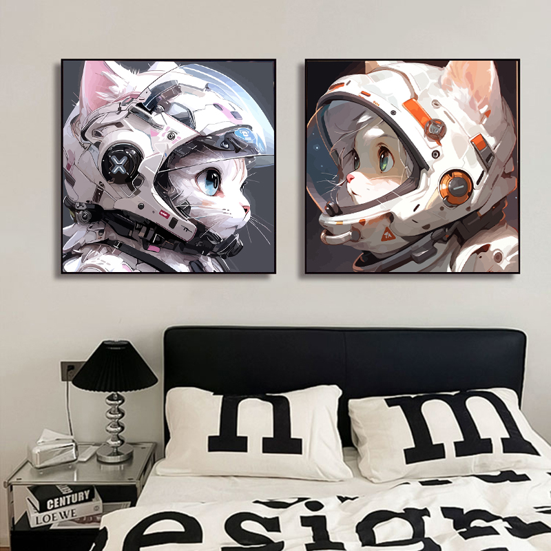 赛博朋克猫咪挂画机车喵星人客厅壁画公寓loft工业风电竞馆装饰画图片