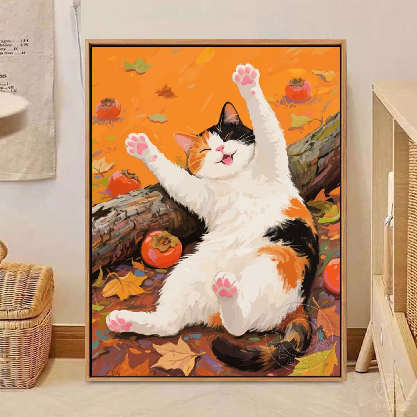 温暖治愈可爱猫咪客餐厅挂画柿柿如意客厅卧室床头墙壁装饰画