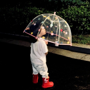 波点儿童雨伞透明长柄伞高颜值男女孩2025新款拱形学生上学专用