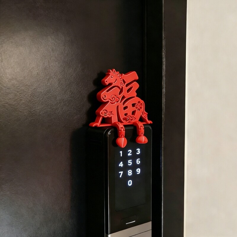 新年装饰智能门锁福字摆件玄关入户门把手2026过马年春节氛围布置
