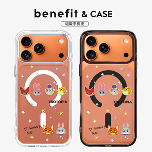 benefit趣味卡通动物头像适用于iphone17promax苹果16PRO黑色透明磁吸手机壳15新款 13防摔保护套14情侣12
