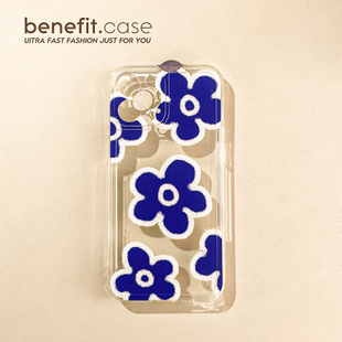 Benefit日韩ins克莱因蓝花朵17pro16适用15苹果13promax手机壳iphone12透明14promax硅胶11 xsmax文艺xr小众