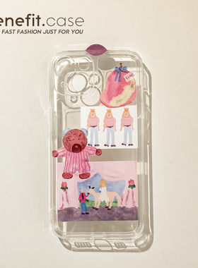 Benefit日韩ins睡衣小熊17pro16适用15苹果13promax手机壳卡通iphone12mini软14promax创意11xs油画xr透明8p