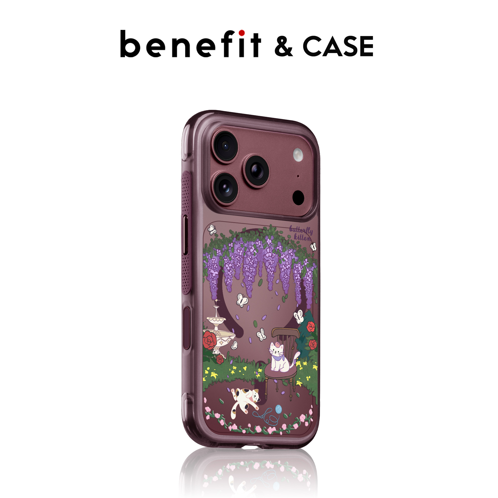 benefit勃艮第酒红法式浪漫紫藤花猫适用于iphone18promax手机壳磁吸苹果17PROMAX新款15pro防摔16pro