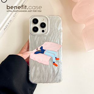 benefit艺术插画躺床女孩17适用于iphone16promax苹果15PRO手机壳13新款 11羽纱xsmax硅胶xr防摔8p 14套12个性