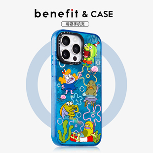 benefit比奇堡搞怪小丑鱼17适用于iphone16promax苹果15PRO晶盾磁吸手机壳13新款 14套12冰川纹防摔彩色边框