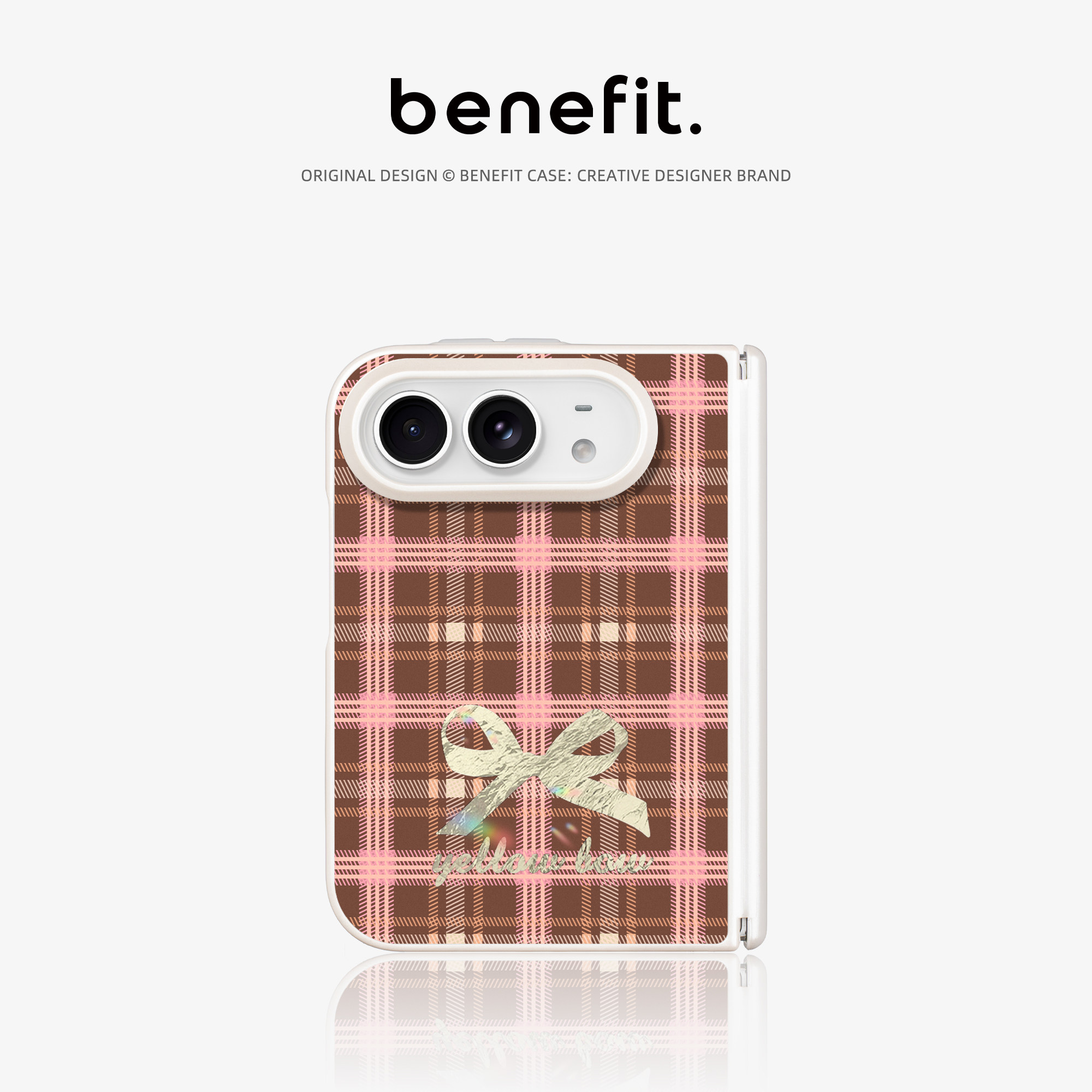 benefit苏格兰格纹蝴蝶结适用于iPhoneDuo手机壳磁吸冰川纹新款DUO苹果折叠屏中轴保护外壳磁吸充电防摔高级