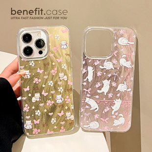 benefit粉色碎花蝴蝶结猫咪17适用于iphone16promax苹果15PRO手机壳13新款 14套12创意11羽纱xsmax硅胶xr防摔