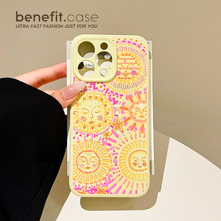 benefit抽象涂鸦害羞太阳17适用于iphone16promax苹果15PRO手机壳13新款 14套12创意11全包xsmax硅胶xr防摔8p