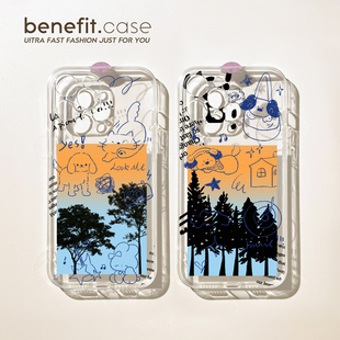 benefit黄昏涂鸦小狗猫咪17适用于iphone16promax苹果15PRO手机壳13新款 14套12创意11透明xsmax硅胶xr防摔8p