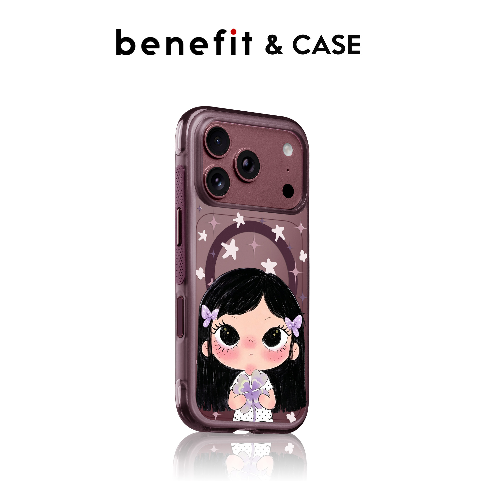 benefit勃艮第酒红手绘星星女孩支点壳适用于iphone18promax手机壳磁吸旋转支架苹果17PROMAX新款15pro防摔16