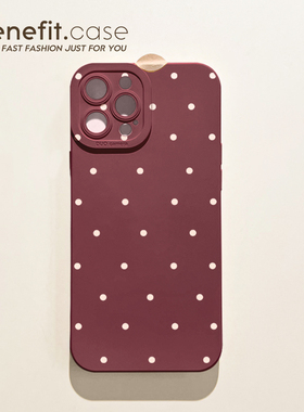 benefit简约红底白色波点17适用于iphone16promax苹果15PRO手机壳13新款14套12创意11全包xsmax硅胶xr防摔8p