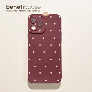 benefit简约红底白色波点17适用于iphone16promax苹果15PRO手机壳13新款 14套12创意11全包xsmax硅胶xr防摔8p