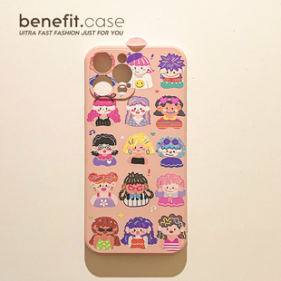 benefit韩风卡通头像涂鸦17pro16适用iphone15promax苹果13手机壳14promax新款 12套11艺术xsmax全包xr硅胶8p