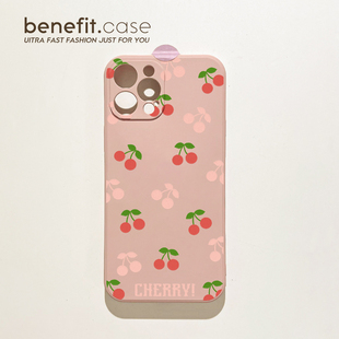 benefit韩系ins粉色樱桃17适用于iphone16promax苹果15PRO手机壳13新款 14套12创意11全包xsmax硅胶xr防摔8pl