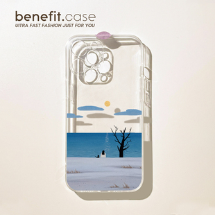 benefit宁静蓝色海滩17pro16适用iphone15promax苹果13手机壳14promax新款 12套11文艺xsmax透明xr硅胶8plus防