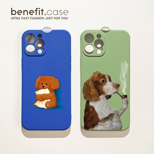 benefit油画抱枕吸烟小狗17适用于iphone16promax苹果15PRO手机壳13新款 14套12创意11全包xsmax硅胶xr防摔8p