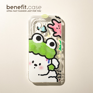 benefit可爱涂鸦蛙蛙帽小狗17pro16适用于iphone15promax苹果15PRO手机壳13新款 14套12简约11透明xs硅胶xr防