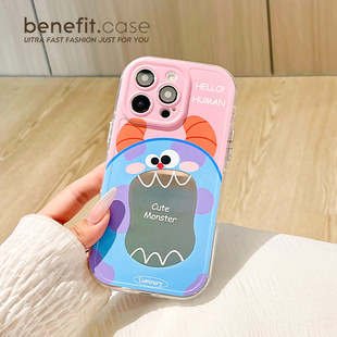 benefit趣味镜面大嘴毛怪17适用于iphone16promax苹果15PRO手机壳13新款 14套12可爱11全包xsmax硅胶xr防摔8p