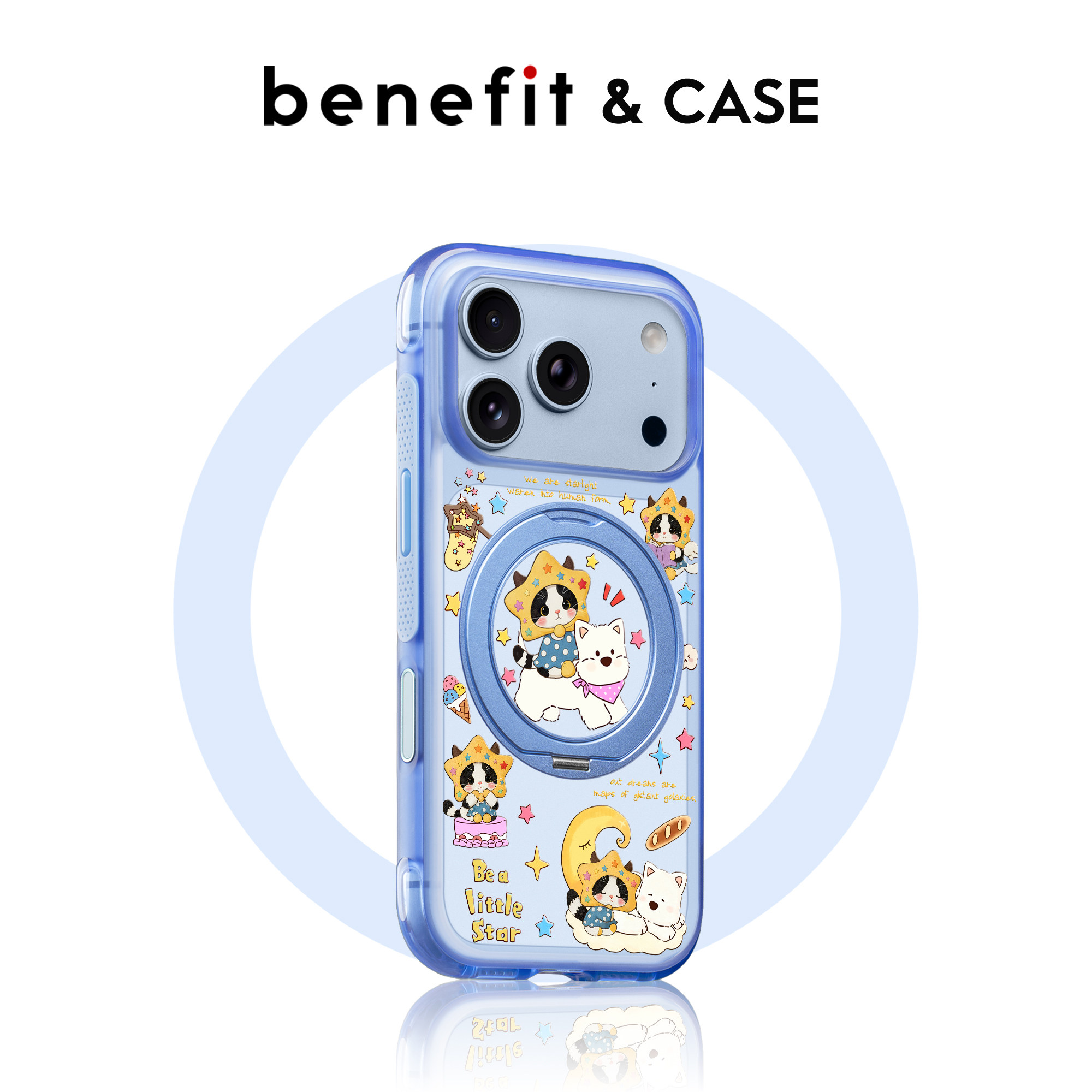benefit冰川蓝月亮猫咪小狗支点壳适用于iphone18promax手机壳磁吸旋转支架苹果17PRO新款16pro防摔15pro