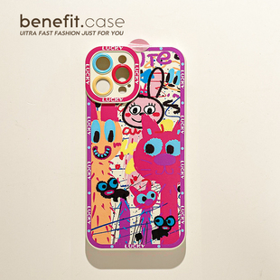 benefit抽象涂鸦猫亲王17pro16适用于iphone15promax苹果15PRO手机壳13新款 14套12创意11全包xsmax硅胶xr防摔