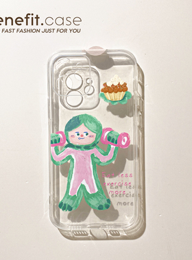 Benefit油画哑铃小人创意卡通17pro16适用15苹果13promax手机壳iphone12mini软14promax套11 xsmax透明xr情侣
