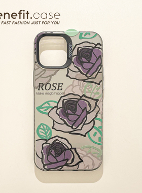 benefit紫色晕染线条玫瑰17适用于iphone16promax苹果15PRO手机壳13新款14套12创意11硬壳xsmax硅胶xr防摔8p