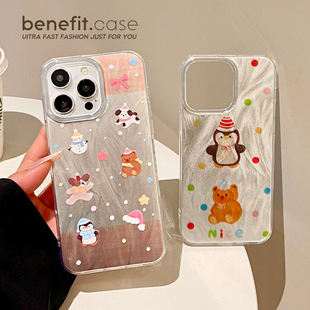 benefit圣诞波点企鹅小熊17适用于iphone16promax苹果15PRO手机壳13新款 14套12创意11羽纱xsmax硅胶xr防摔8p