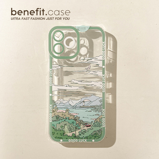 benefit简约风景远山灯塔17pro16适用于iphone15promax苹果15PRO手机壳13新款 14套12小众11透明xsmax硅胶xr防