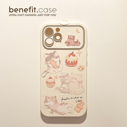benefit卡通油画涂鸦猫咪16适用于iphone15promax苹果15PRO手机壳13新款14套12创意11全包xsmax硅胶xr防摔8p7